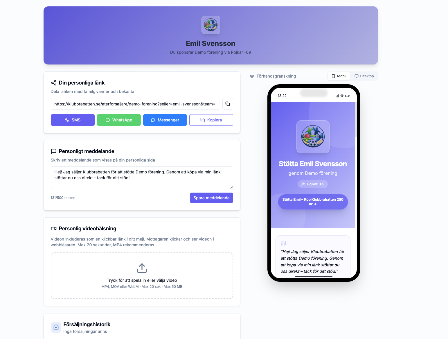 Säljarna konfigurerar sin profil