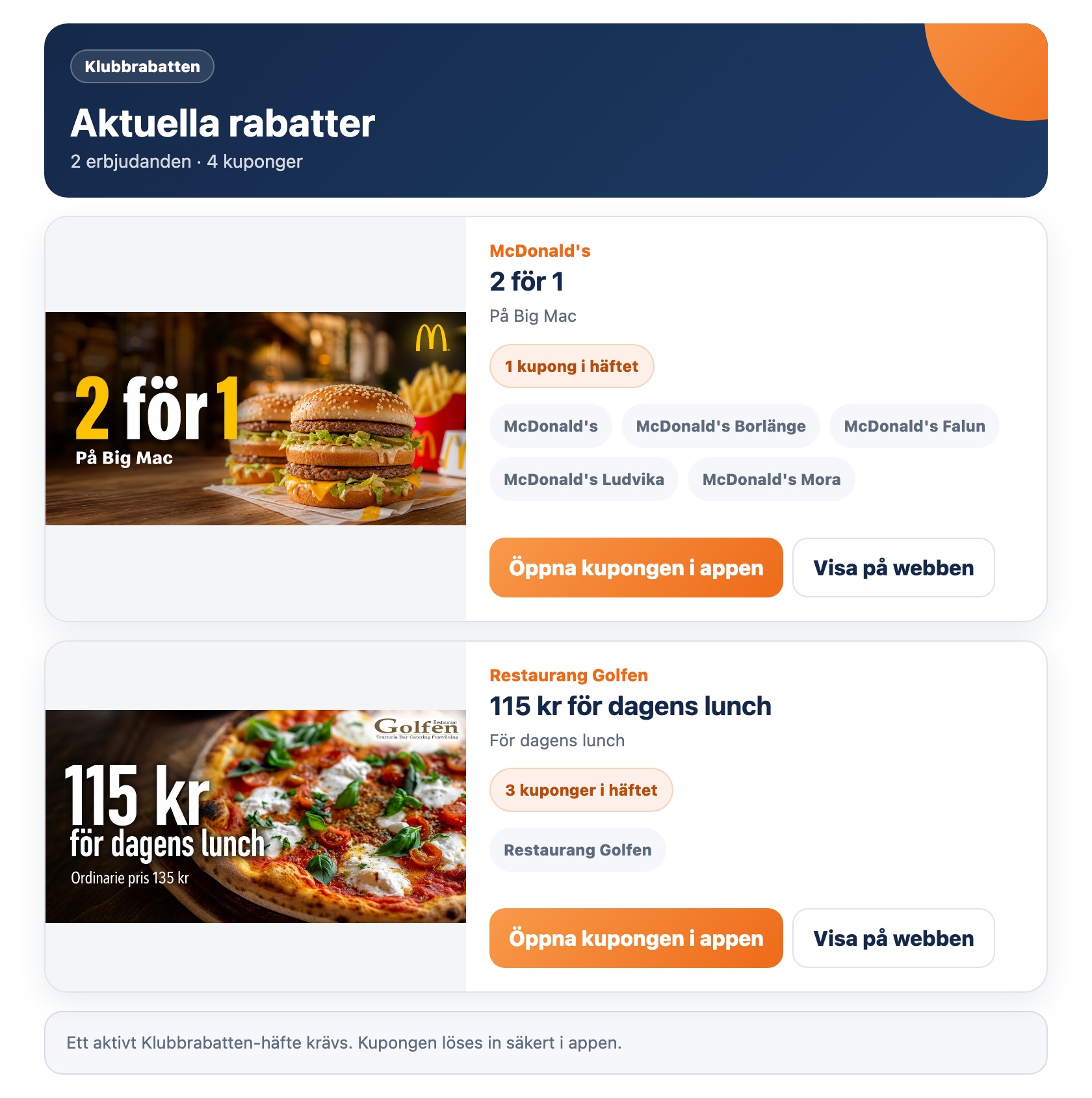 Klubbrabatten screenshot